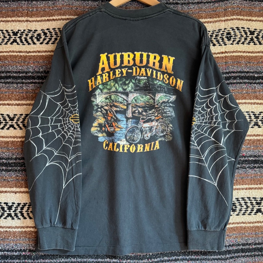 Harley Davidson Spider Web L Tribal Long Sleeve Shirt Black California Reprint - Picture 2 of 7